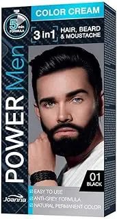 JOANNA Power Man Hair Colour for Men Hair Dye for Grey Hair 3 in 1 - Hair Beard Moustache - Conceals Grey Hair - Quick Use at Home - Intensive Colour - Colour Black