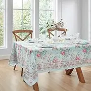 Elrene Home Fashions Spring Summer Vintage Floral Garden Cottage Border Fabric Rectangle Tablecloth, 60"x84"