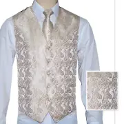 Champagne Men's Paisley Tuxedo Suit / Dress Vest Waistcoat & Neck tie & Hankie