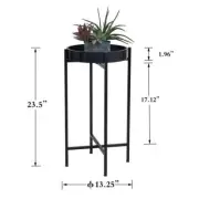 HAWOO Side End Table 13" W X 23.5" H, Metal Frame High Round Top Wood Tray Black