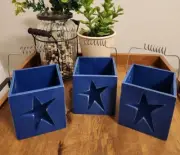 3 Wood Crate Boxes Patriotic Americana July 4th Tabletop Shelf Decor Blue Star