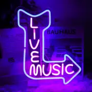 Live Music Neon Signs for Wall Decor Music LED Word Light Sign B-Pink Blue