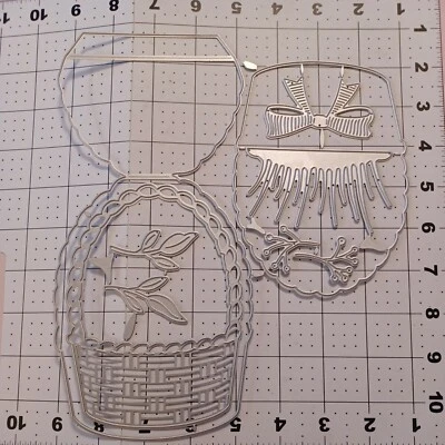 Universal Thin Metal Die Cut Tool XL Easter 3D basket grass bow Victorian card