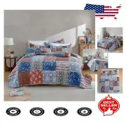 All-Season California King Patchwork Coverlet - 100% Cotton, Machine Washable