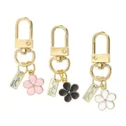 Flower Keychain, 3 Pcs Enameled Charm Car Key Ring, Black Pink White