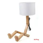 Wooden LED Table Desk Lamp Robot Shape Bedside Night Light Dimmable Room Decor