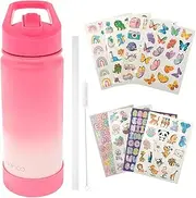 Kids Water Bottle Stainless Steel Vacuum Double Wall Insulated cup Double Wall Vacuum Insulated Kids Water Bottle with Stickers for School insulated Stainless Steel Straw Cup (pink)