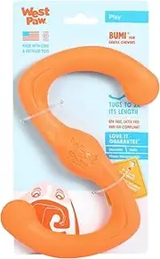 West Paw Zogoflex Bumi Dog Tug Toy – S-Shaped, Lightweight Chew Toys for Fetch, Play, Pet Exercise – Tug of War Soft Flinging Squishy Chewy Toy for Dogs – Guaranteed, Latex-Free, Large 9.5", Tangerine
