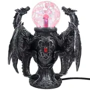 Mythical Guardian Dragon Duo Watching Crystal Ball Table Lamp and Metallic Lo...