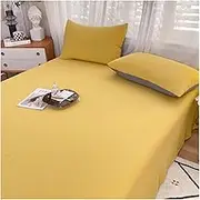 Flat Sheet Only Twin Full Queen Ultra Soft Breathable A Class Knitted Cotton Top Sheet Only for Twin Full Queen Beds(Li Yellow,160x230cm+48x74cm x1)