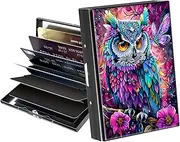 [BREIDMKFM] Metal Wallet,Credit Card Holder for Women Men,Thin Slim Mini Aluminum Wallet RFID Blocking Card Holder Hard Card Case Small Business Card Holder ID Case Travel Wallet,, Purple Glitter Owl,