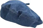 [Generic] Denim Beret Hat for Women French Style Artist Hat Casual Beanie Cap Simple Solid Color Casual Art Newsboy hat
