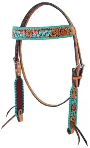 Western Natural Leather Hand Carved set of Headstall & Breast Collar