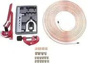 1/4 Brake Line - Brake Tubing Kit 25 Ft. with 16 Inverted Flare Fittings and 4 Unions+Double & Single Flaring Tool Kit Easy to Use