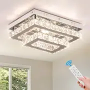 Crystal LED Rectangular Ceiling Lamp K9 Stainless Steel Flush Mount Chandelie...