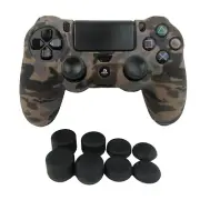 Silicone Grip Brown Camo Non Slip + (8) Thumb Grip Caps For PS4 Controller