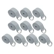 10Pcs 6 Feet Cotton Yoga Strap Belt Stretch Bands with D-Ring Buckle, Light Grey