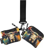 [XYMZR] Moose Rainbowcolored Mini Zip Around Wristlet keychain Wallet for Women Personalized Pattern Detachable Dual Pouch Wristlet Portable Wallet Phone Coin Purse, Multi-colored, One Size