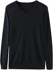 [Zadaos] 100% Solid Cashmere Sweater Men's Pullovers Spring Autumn V-Neck Tops Knit Jacket Navy Blue S