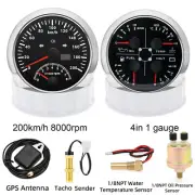 85mm GPS Speedometer 0-200Km/H Tacho Fuel Oil Press Water Volt Gauge with Sender