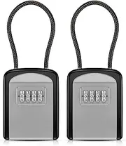 (Pack of 2) Key Lock Box for Outside - Key Safe Lock Box - Key Lockbox With Code - 5 Keys Storage Box with Removable Wire Rope Shackle For Indoor & Outdoor Hang