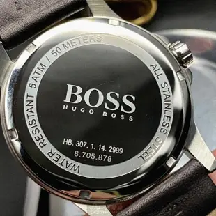 【BOSS】BOSS伯斯男女通用錶型號HB1513515(寶藍色錶面銀錶殼深黑色真皮皮革錶帶款)