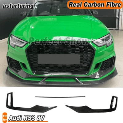3PCS REAL Carbon Front Fog Air Vent Fins Cover Trim For Audi RS3 Sedan 8V 17-21 (for: Audi)