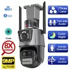 9MP WIFI Security Camera 8X Zoom Auto Tracking PTZ Three Lens Dual Screen CAM