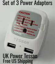 Tessan UK Power Adapter Travel Plug Converter AC Outlet Dual USB Port Universal