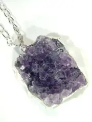 BUTW Silver Electroformed Bezel Amethyst Crystal Cluster Pendant Necklace 1395D