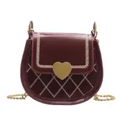 Fashion Crossbody Saddle Bags Embroidery PU Leather Heart Buckle Small Messenger Shoulder Chain Bags for Women Lady Female