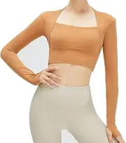 [DSAoTeng] Women’s Long Sleeve Workout Compression Crop Top with Thumbhole-with Shawl Fake Two Piece Slim Fit Gym Athletic Yoga Shirt Top for Running Activewear