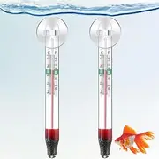 2 Pcs Floating Aquarium Thermometers, Floating Glass Aquarium Thermometer with Suction Cup Mercury Free Large Standing Thermometer for Freshwater and Saltwater Fish