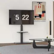 Flexible Swivel TV Floor Stand Height Adjustable Monitor Holder w/HD Cable&Shelf