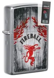Zippo 49542 Fireball Whiskey Dragon Street Chrome Lighter + FLINT PACK