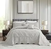 Blythease Oversized King Bedspread Cotton, Reversible Paisley Pattern Design, Lightweight Bedding Cover, 4 Piece Set - King/Cal King, Grey