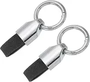 uxcell Car Key Chain Detachable Leather Keychain, Spring Key Ring O Rings Clip Buckle Small Leather Key Fob Holder (Silver/Black, Pack of 2)