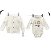 NWT Carter's Baby 6M Waffle Knit Hooded Ivory Cardigan Pekkle One Piece BUNDLE