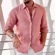 Men's Shirt Linen Shirt Summer Shirt Beach Wear Button Up Shirt Plain Daily Business Casual Black White Pink Blue Long Sleeve Collar Spring Summer Clothing Ap