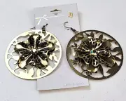 JJ Jonette Gold-Tone Flower Circle Dangle Earrings 3 in Pierced Hook