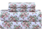 Feather & Stitch Softest 100% Cotton Sheets, 300 Thread Count Percale Weave Bedding, 16" Deep Pocket, Cooling Sheets, Breathable Bed Set, Hotel Premium Quality (Queen, Floral)