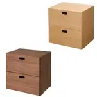 MUJI STACKABLE WOOD CHEST 2 RECTANGULAR DRAWERS OAK or walnut 14 x 14 x 11 in JZ