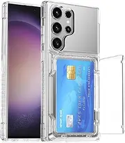 for Samsung Galaxy S23 Ultra Case with Card Holder(Store 4 Cards),S23 Ultra Case Wallet Anti-Yellow Anti-Scratch Heavy Duty Protective Shockproof Hidden Card Slot Phone Case for S23 Ultra,Clear