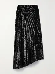 [A.L.C.] A.L.C. - Tori Asymmetric Pleated Sequined Tulle Midi Skirt - Black - US12 US 12 Black