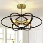 Semi Flush Mount Ceiling Light Chandelier 20'' Black and Gold Modern Light Fixtu