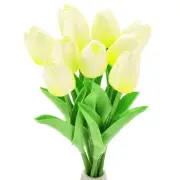 10pcs Tulips Artificial Flowers, Fake Tulip Stems Real Touch (Light Yellow)