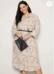 Autograph Plus Size Dress AU/UK26 US22 Linen Shirtdress Midi Long Sleeve BNWT