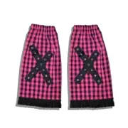 Women Punk Checkered Leg Warmers Harajuku Metal Eyelets Crosses Boot Cover Socks