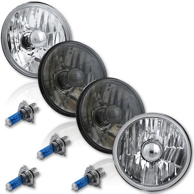 5-3/4" Halogen Crystal Clear & Black Smoked Glass H4 Light Bulbs Headlight Set (for: Opel)
