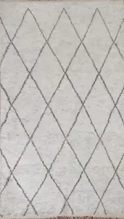 Trellis Moroccan Area Rug 5x8 Wool Handmade Ivory Carpet